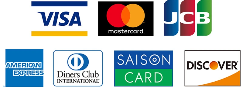 Visa・Mastercard・JCB・American Express・Diners Club・SAISON CARD・Discover